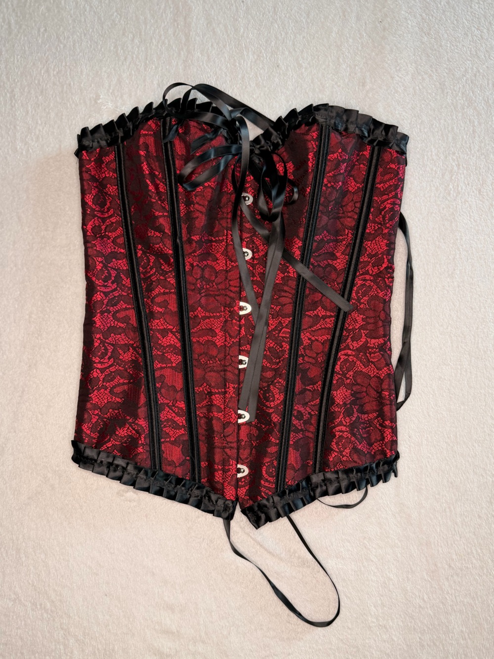 Red Lace Gothy Bustier Corset Top with Black Trim